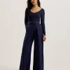 Agatea Off Shoulder Belted Wide Leg Jumpsuit