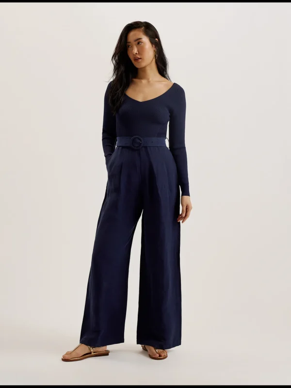 Agatea Off Shoulder Belted Wide Leg Jumpsuit