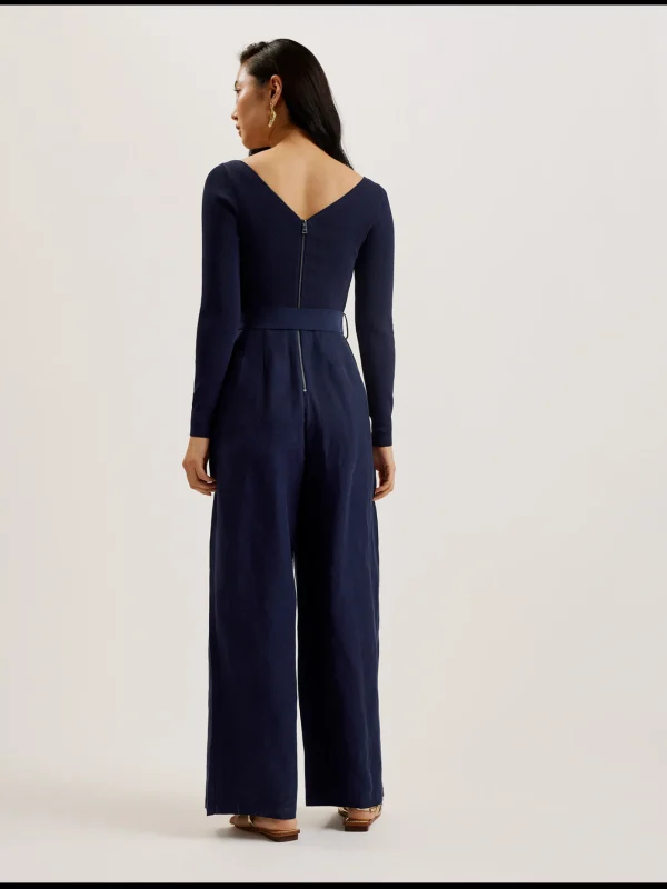 Agatea Off Shoulder Belted Wide Leg Jumpsuit