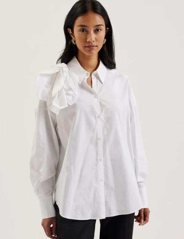 Allai Oversized Corsage Detail Cotton Shirt