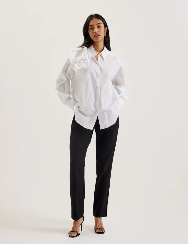 Allai Oversized Corsage Detail Cotton Shirt