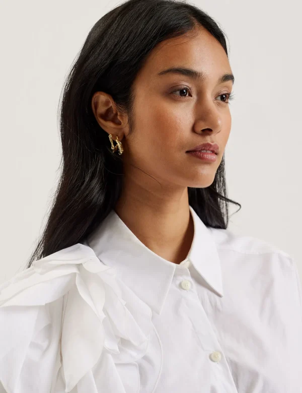 Allai Oversized Corsage Detail Cotton Shirt