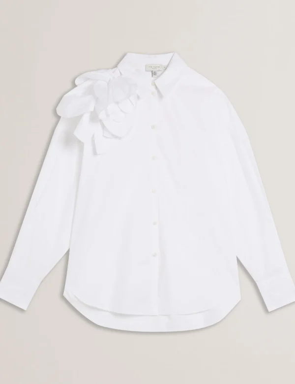 Allai Oversized Corsage Detail Cotton Shirt