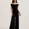 Almhaa Off Shoulder Wide Leg Jersey Jumpsuit