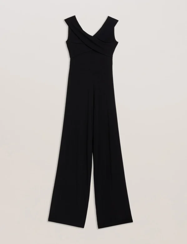 Almhaa Off Shoulder Wide Leg Jersey Jumpsuit