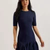 Alzann Pleated Hem Knitted Bodycon Mini Dress