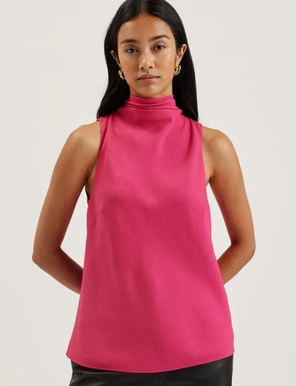 Anini Textured High Neck Sleeveless Top