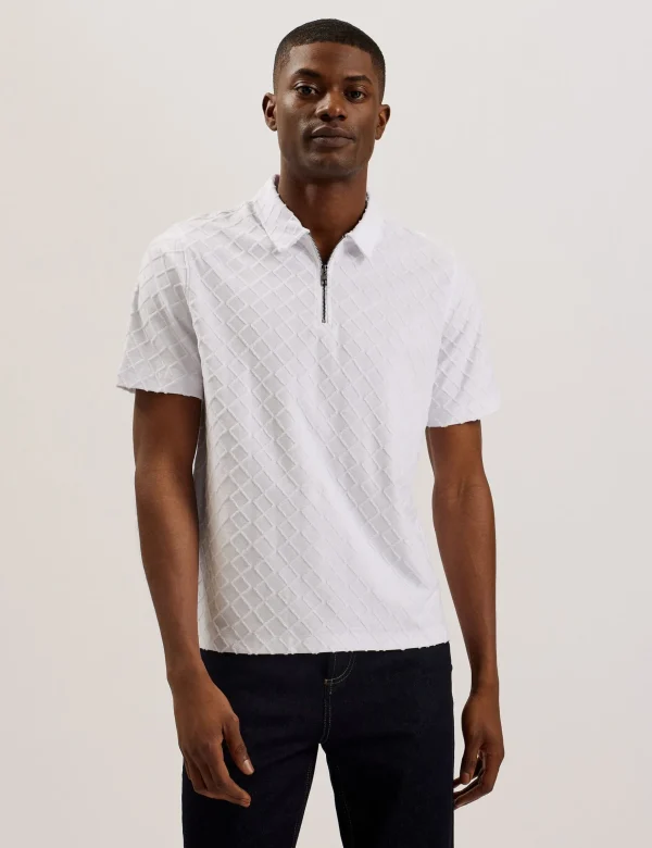 Ansom Short Sleeve Regular Textured Towelling Zip Polo