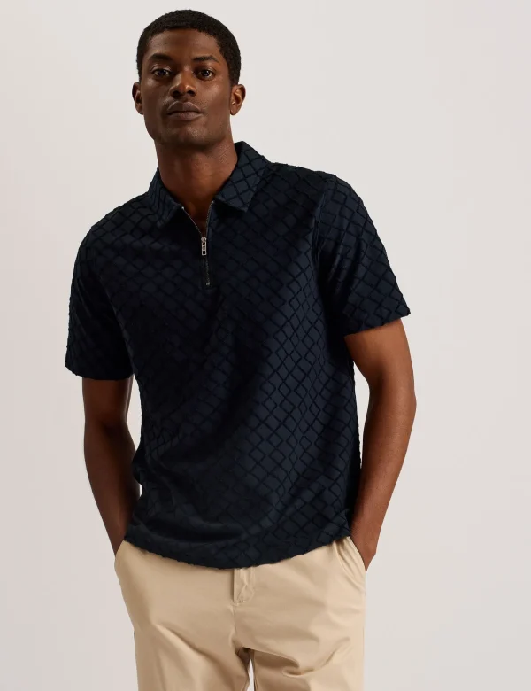 Ansom Short Sleeve Regular Textured Towelling Zip Polo