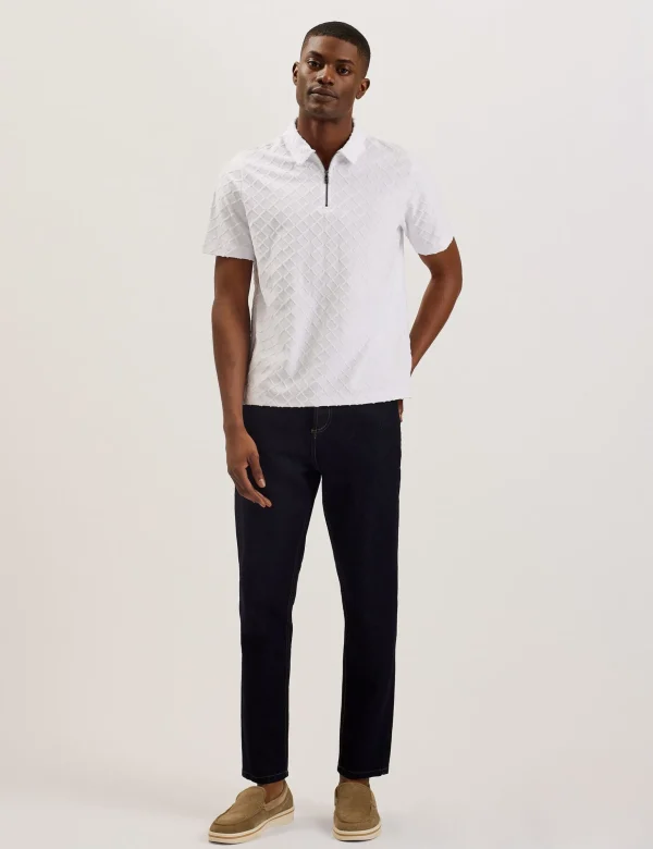 Ansom Short Sleeve Regular Textured Towelling Zip Polo