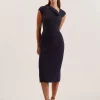 Bayree Folded Neckline Pencil Midi Dress