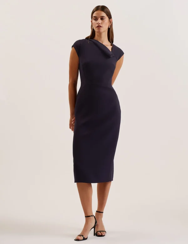 Bayree Folded Neckline Pencil Midi Dress