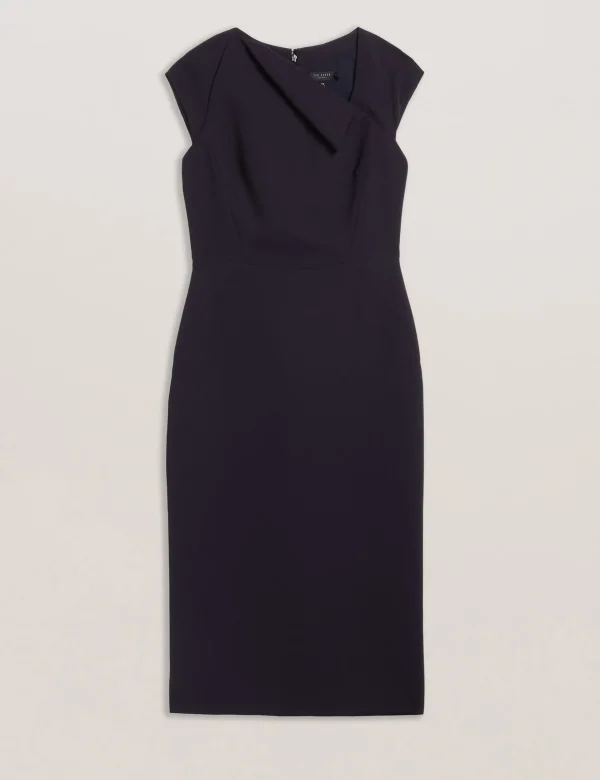 Bayree Folded Neckline Pencil Midi Dress