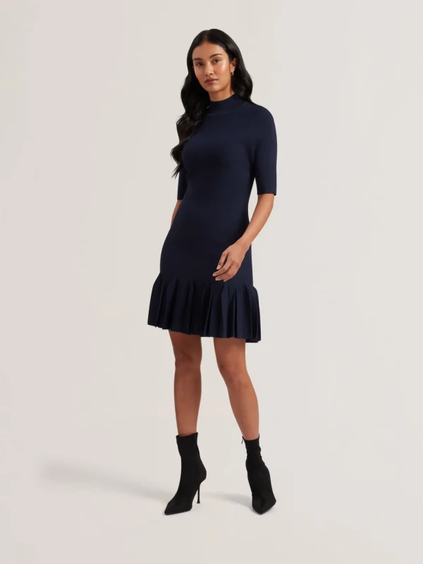 Canddy Pleated Hem Bodycon Knit Mini Dress