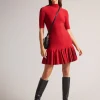 Canddy Pleated Hem Bodycon Knit Mini Dress