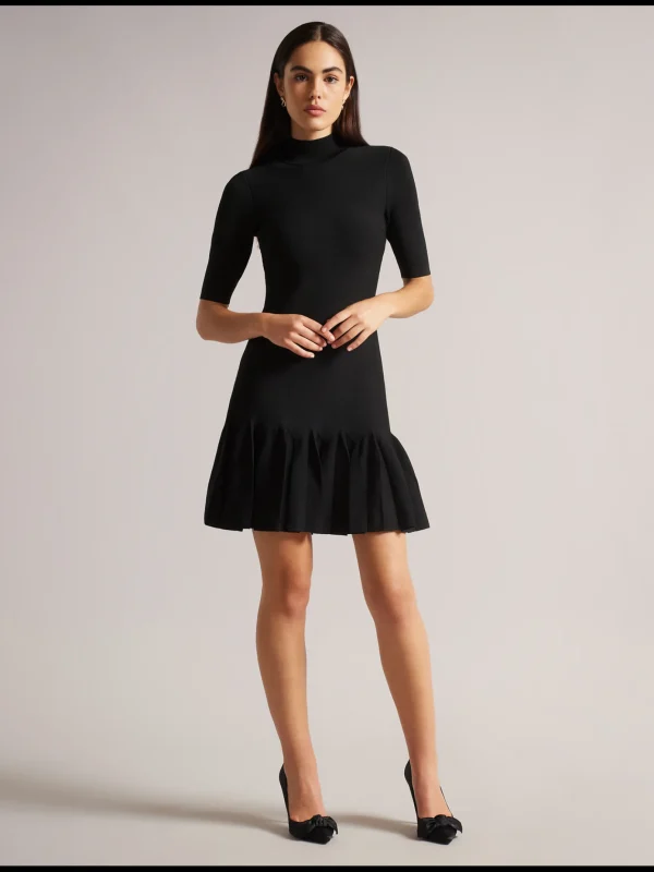 Canddy Pleated Hem Bodycon Knit Mini Dress