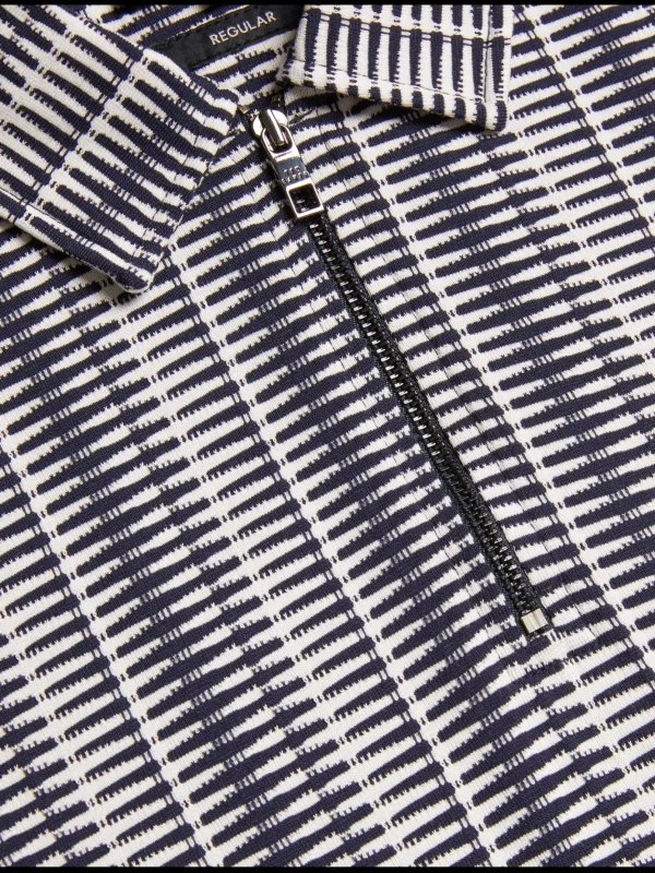 Capuzzo Long Sleeve Geo Stripe Zip Polo Shirt