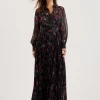 Ceiba Floral Print Pleated Maxi Shirt Dress