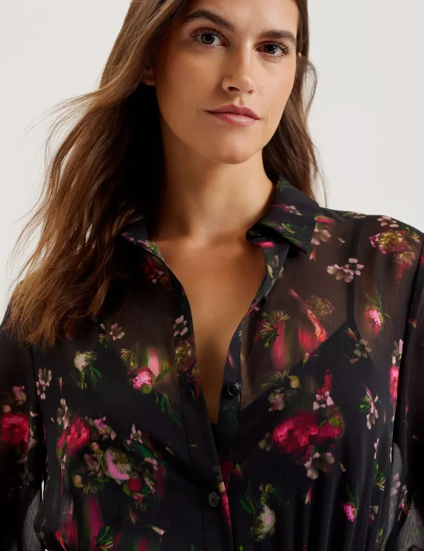 Ceiba Floral Print Pleated Maxi Shirt Dress