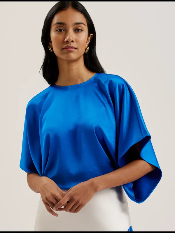 Cherika Batwing Short Sleeve Satin Blouse