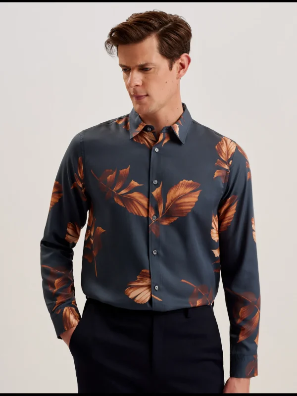 Coltons Leaf Print Long Sleeve Lyocell Shirt