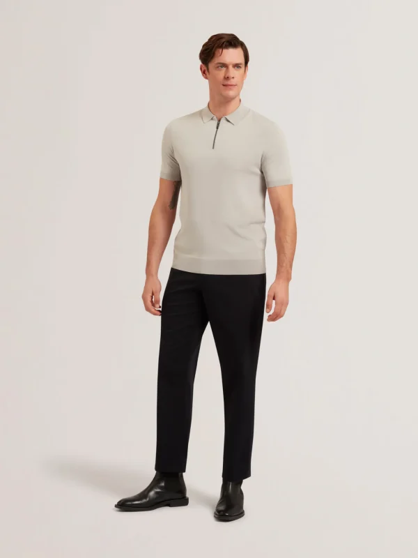 Daldin Zip Collar Stretch Knit Polo Shirt