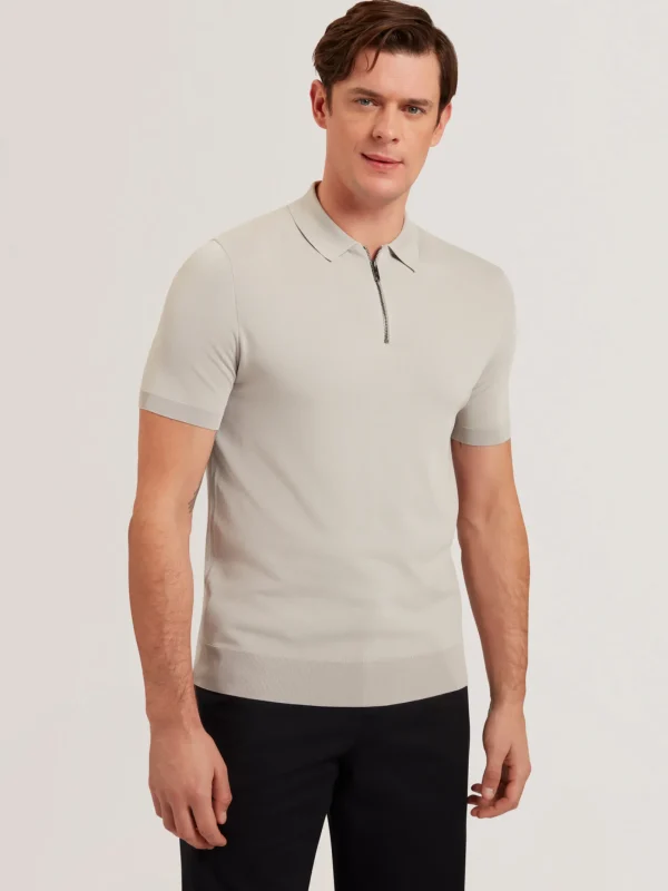 Daldin Zip Collar Stretch Knit Polo Shirt