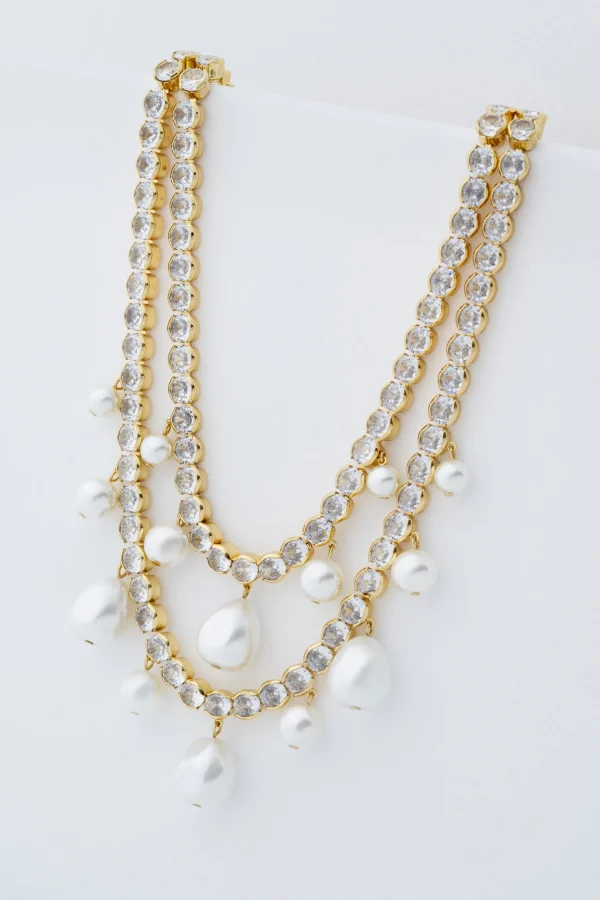 Divinaa Pearl & Crystal Statement Necklace