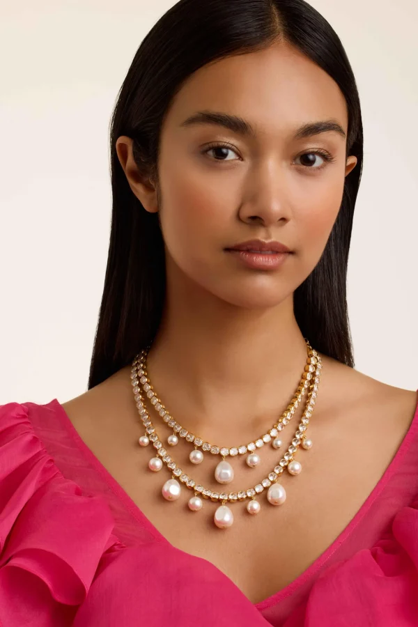 Divinaa Pearl & Crystal Statement Necklace