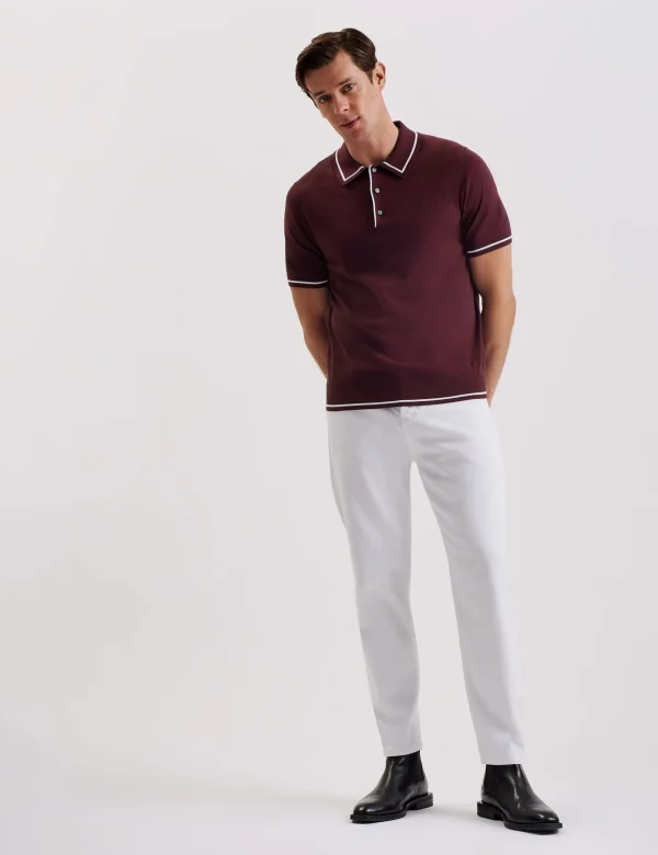 Dunow Pointelle Detail Striped Trim Polo Shirt