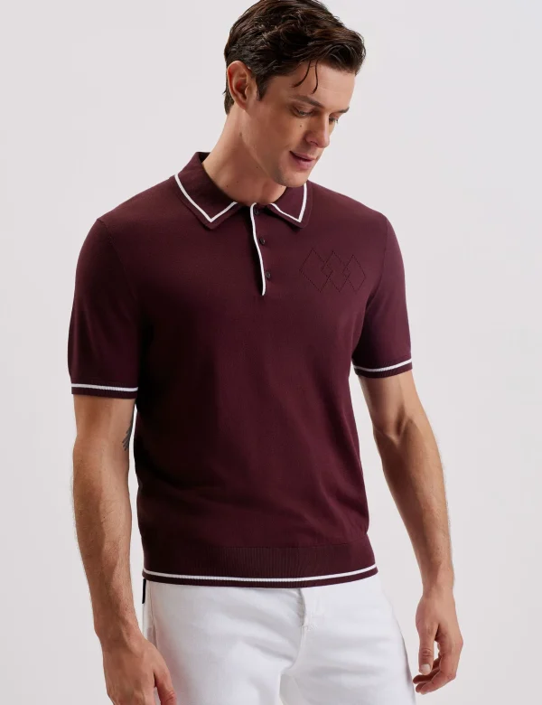 Dunow Pointelle Detail Striped Trim Polo Shirt