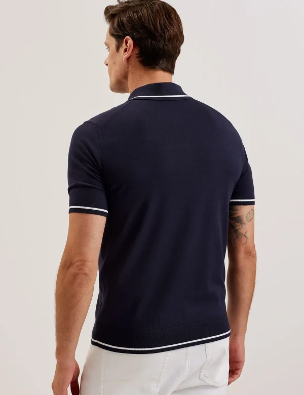 Dunow Pointelle Detail Striped Trim Polo Shirt