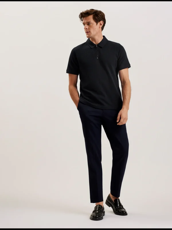 Elgrave Ribbed Cotton Zip Neck Polo Shirt