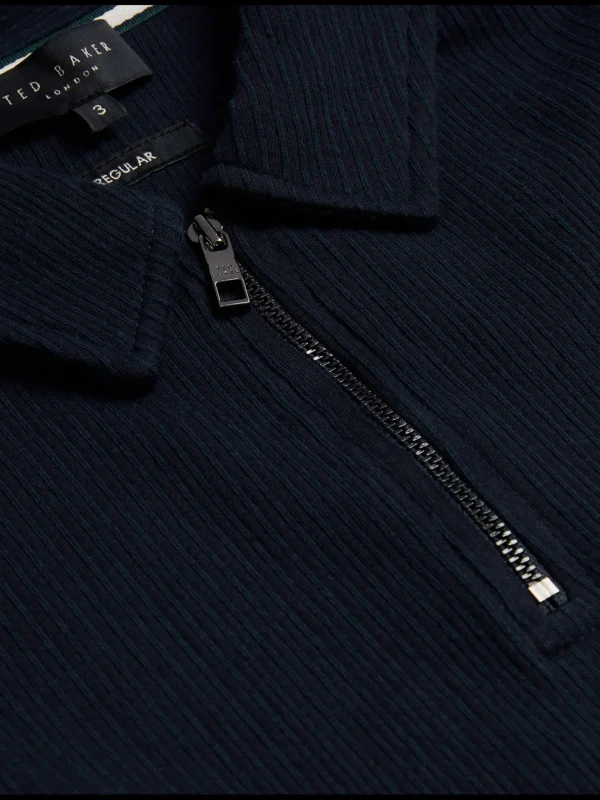 Elgrave Ribbed Cotton Zip Neck Polo Shirt