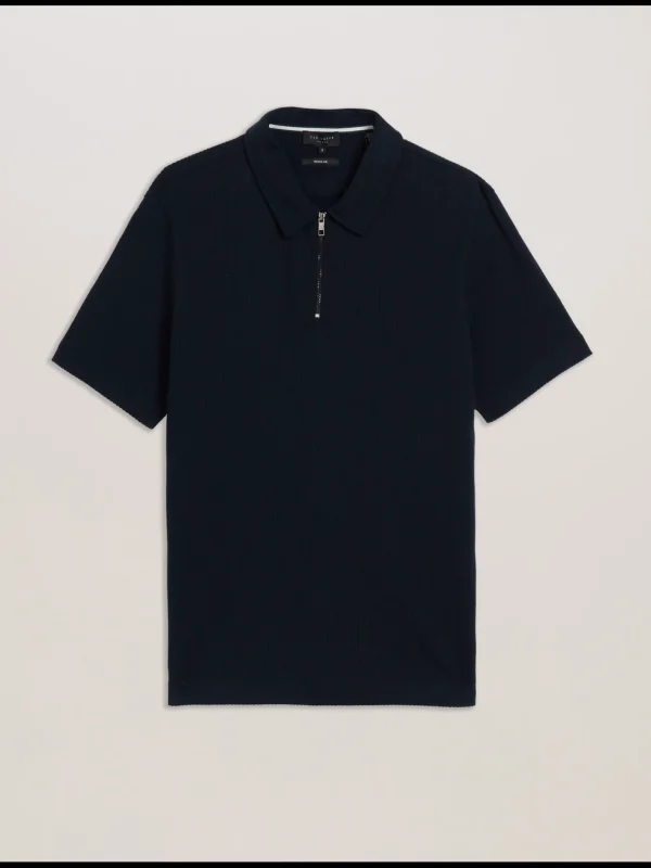 Elgrave Ribbed Cotton Zip Neck Polo Shirt