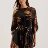 Elster Printed Chiffon Mini Dress With Tie Waist