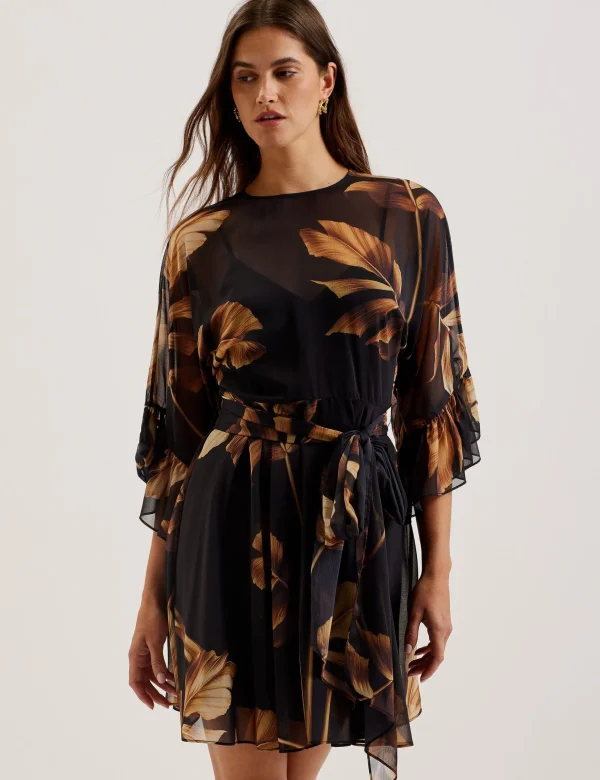 Elster Printed Chiffon Mini Dress With Tie Waist