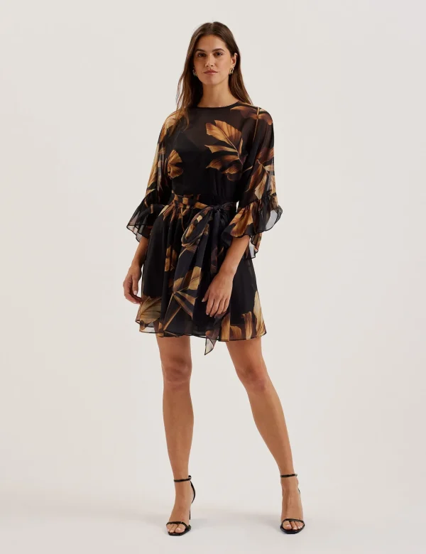 Elster Printed Chiffon Mini Dress With Tie Waist