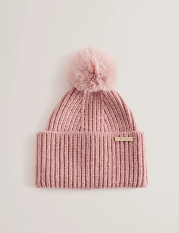 Emilyya Ribbed Knit Fluffy Bobble Hat