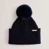 Emilyya Ribbed Knit Fluffy Bobble Hat