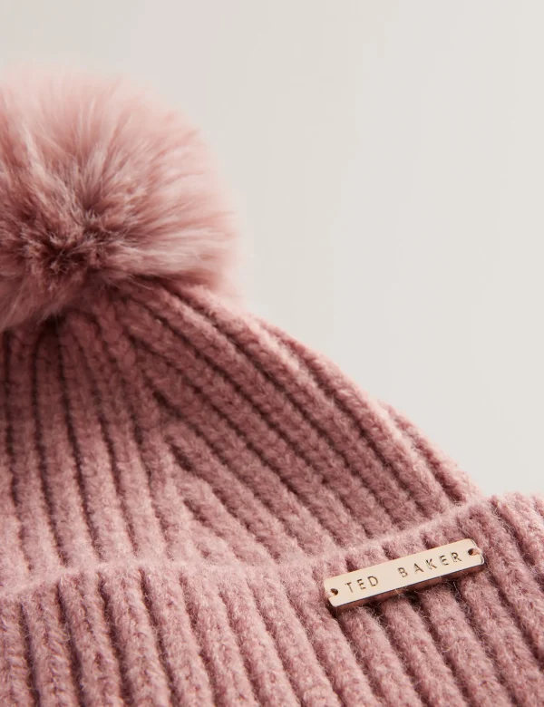 Emilyya Ribbed Knit Fluffy Bobble Hat