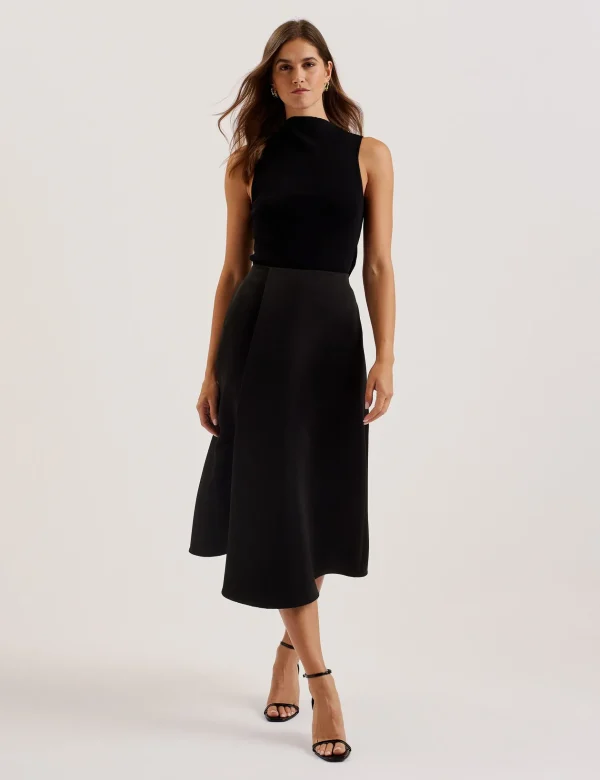 Erva Asymmetric Satin Wrap Midi Skirt