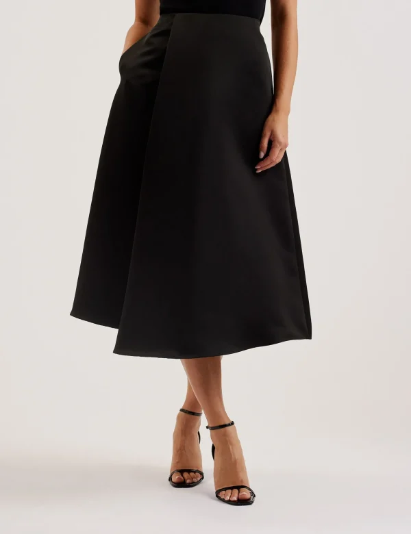 Erva Asymmetric Satin Wrap Midi Skirt