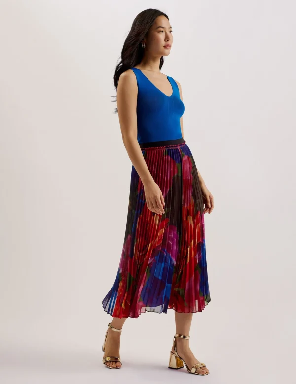 Evola Printed Pleated Midi Skirt