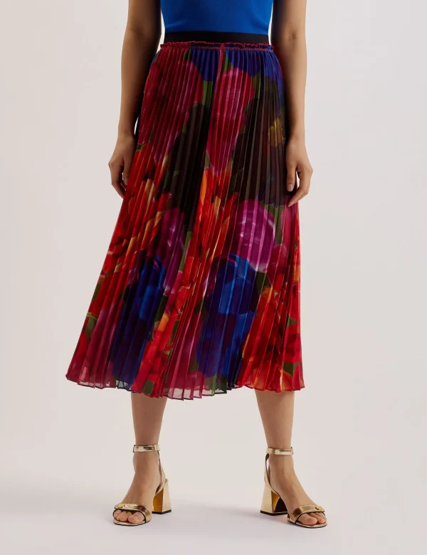 Evola Printed Pleated Midi Skirt