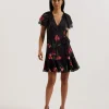 Fasnia Floral Angel Sleeve Wrap Mini Dress