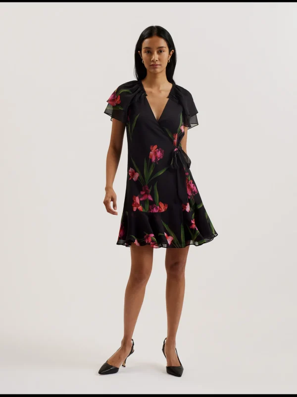 Fasnia Floral Angel Sleeve Wrap Mini Dress