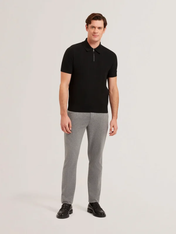 Fourd Short Sleeve Herringbone Zip Polo