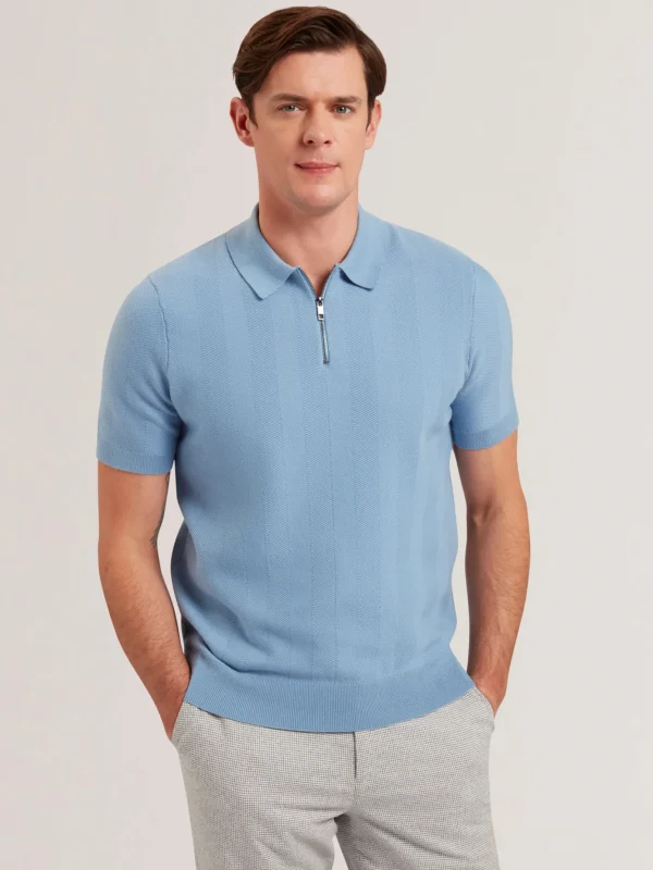 Fourd Short Sleeve Herringbone Zip Polo