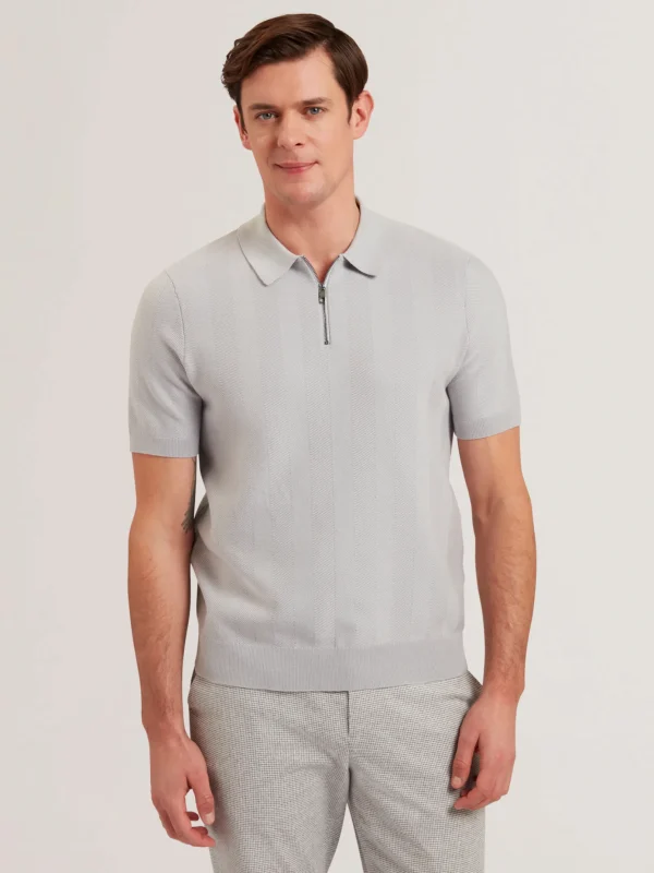 Fourd Short Sleeve Herringbone Zip Polo